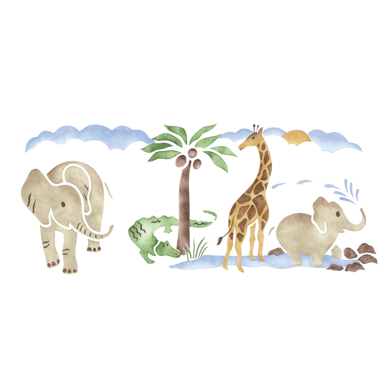 Safari with an Alligator Wall Stencil | 1052R by Designer Stencils | Animal & Nature Stencils | Reusable Art Craft Stencils for Painting on Walls, Canvas, Wood | Reusable Plastic Paint Stencil for Home Makeover | Easy to Use & Clean Art Stencil